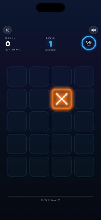 Chase X gameplay — a glowing orange X on the grid