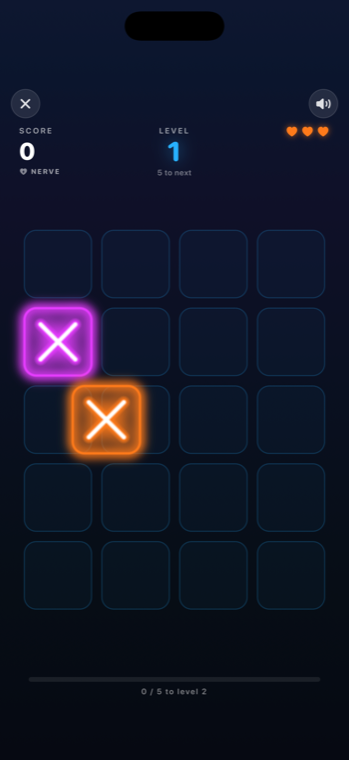 Chase X Nerve mode — the magenta decoy glowing beside the real orange X